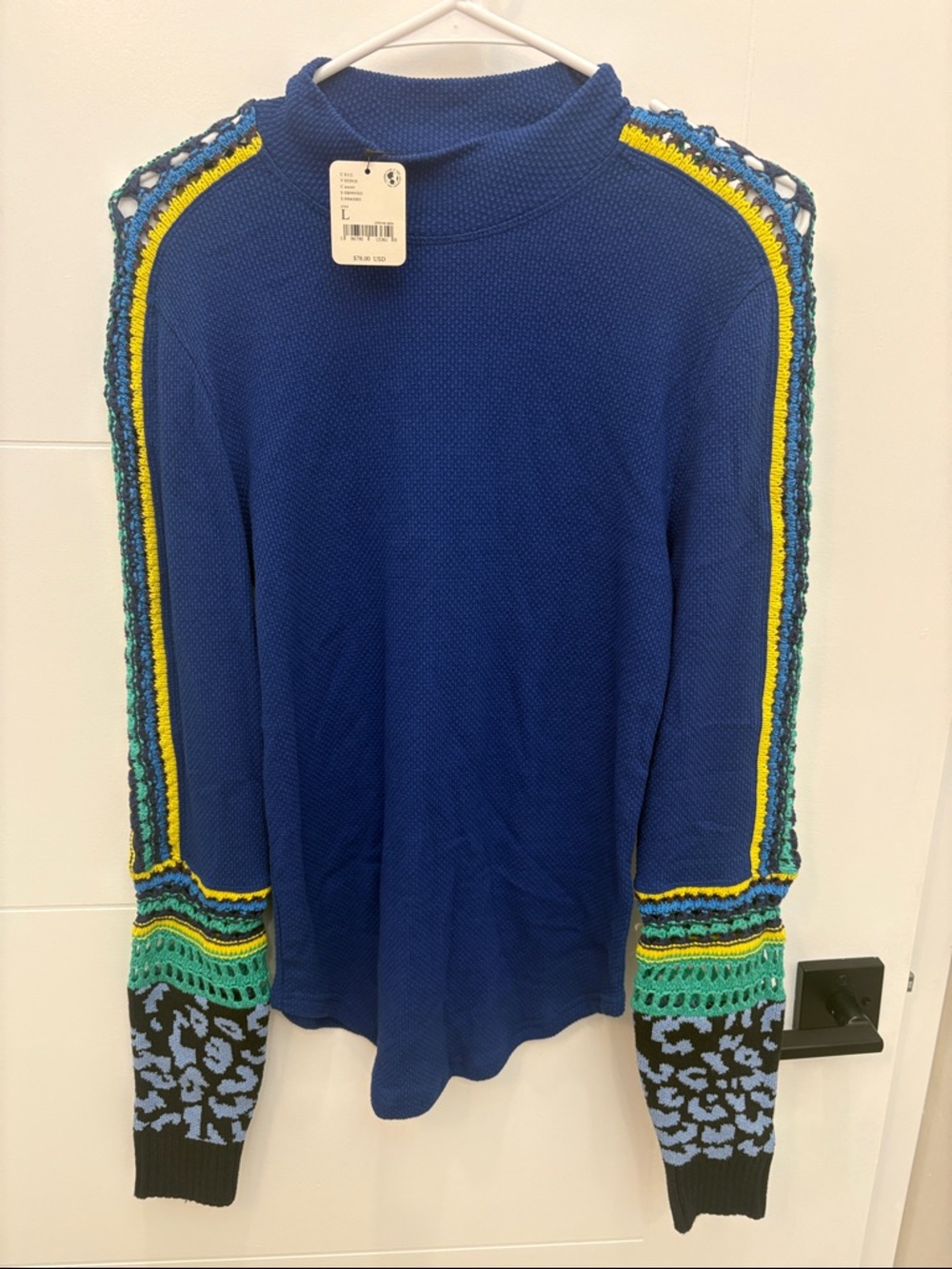 BNWT Free People Blue Long Sleeve Shirt with Knit Details